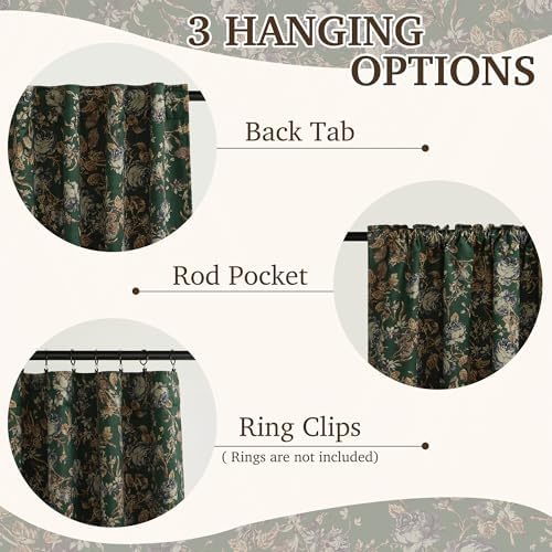 StangH Vintage 100% Blackout Green Floral Curtains 108 Inch 2 Panels - Image 2
