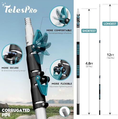 TelesPro 20 Foot High-Reach Duster Kit with 5-12FT Extendable Pole - High Ceiling Duster Cleaning Kit with Telescopic Pole,Cobweb Duster, Chenille Ceiling Fan Duster, Microfiber Feather Duster - Image 3