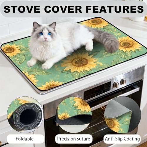 Electric Stove Top Cover - Heat Resistant Floral Stove Cover & Stove Top Protector, Reusable, Easy to Clean, Stylish Home Upgrade. (Sunflower Mint Green, 28"L x 20"W) - Image 5