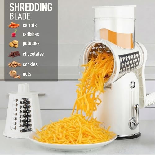 Rotary Cheese Grater Manual Hand Crank 5 Blade Shredder, Classic White - Image 3