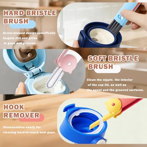 3 in 1 Cup Lid Cleaning Brush, Multifunctional Crevice Gap Cleaner for Tumbler Water Bottle Lid, Deep Clean Tool for Home Kitchen, Red Blue White（3 PCS） - Image 3