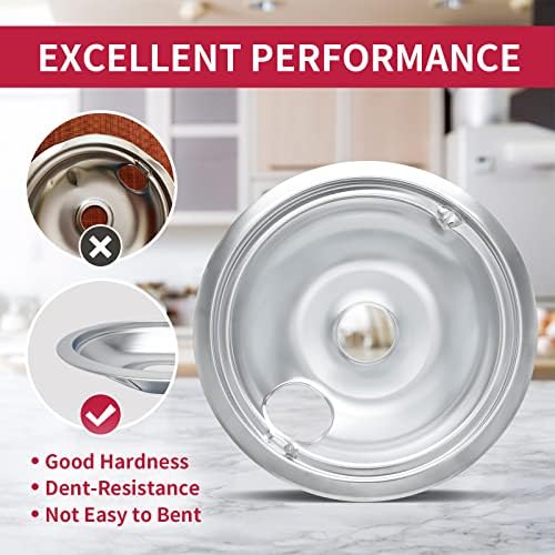 4-Piece Drip Pans Set - Compatible with GE Stoves - Chrome Finish Electric Stove Burner Drip Pans - 3 x 6inch, 1 x 8inch Stove Drip Pans - GE Stove Drip - Image 6