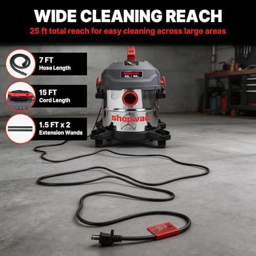 Shop-Vac 5 Gallon Ultra Quiet Shop Vacuum Wet and Dry, 4.5 Peak HP, 5430542 - Image 6
