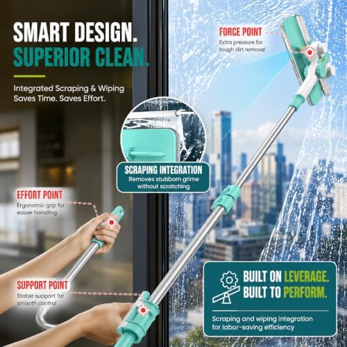 ORIXA U Shaped Window Cleaner for Outside Windows, Extendable Telescopic Pole with Rotatable Squeegee Head, Clean Exterior Glass from Inside, 2 Reusable Microfiber Cloths - Image 4