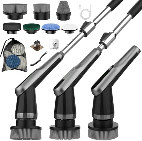 Electric Spin Scrubber, 10-in-1 Shower Scrubber & Retractable Long Handle, 44 lbs High-Torque & Variable Speed Shower Cleaning Brush for Bathroom,Toilet, Bathtub, Kitchen, Tile Floors, by Dreazu