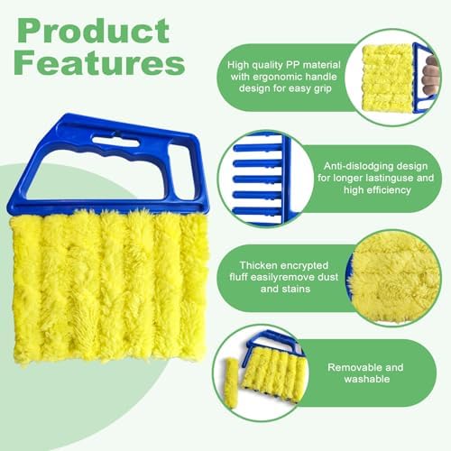 4Pcs Blind Cleaner Duster Tool Set with 7-Finger & 3-Finger Brushes，Washable Multi-Surface Dusting Kit for Wood Blinds, Venetian Blinds, AC Vents, Car Vents, Shutters & Fans (Yellow+Green) - Image 3