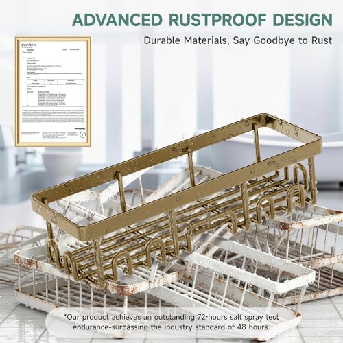 Veken Shower Caddy 6-Pack, No Drilling & Rustproof, Waterproof Adhesive Shelves Rack with Soap Holder, Large Capacity Bathroom Organizers and Storage, Wall-Mounted Kitchen & Home Decor, Matte Gold - Image 4