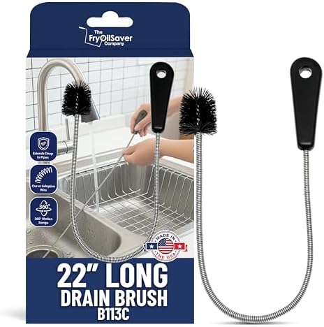 22" Long Sink Drain Brush – Slim Snake Hair Clog Remover Tool for Shower, Tub and Sink - Pipe/Tube Brush for Small Spaces, Drain Cleaning – B113C by FryOilSaver Co. by THEFRYOILSAVERCOMPANY