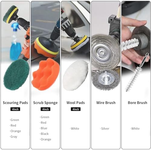 48 Pcs Drill Brush Attachments Set, Scrub Pads & Sponge & Wire Brush for Drill, Power Scrubber Brush with Extend Long Attachment, Drill Scrubber Brush Kit for Bathroom, Floor, Car, Grout - Image 5