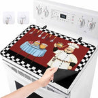 Kitchen Fat Chef Stove Top Covers for Electric Stove, Farmhouse Red Cook Induction Cooktop Cover Protector, White Black Plaid Range Mat for Glass Top Stove, Kitchen Countertop Dish Drying Mat, 24"x21" - Image 2