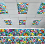 Wiooffen 6 Pcs Fluorescent Light Covers with 60 Magnets Decorative for Classroom Ceiling Light 4 x 2 Feet Magnetic Light Covers Filter Easy Install for Office Hospitals & Home (Stained Glass Floral) by Wiooffen