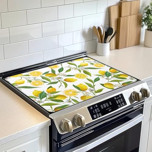Lemon Fruits Stove Top Cover Glass Cooktop Heat Resistant Cover,Flowers Leaves Ceramic Stove Top Covers Mat Prevents Scratching Stoves/Counter/Washer Protector, 28x20 in by Unknown