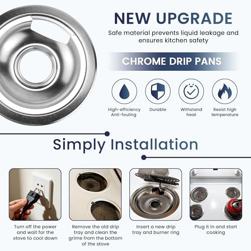 Chrome Stove Drip Pan with Trim Ring Fit for GE Hot point Stove - Image 5
