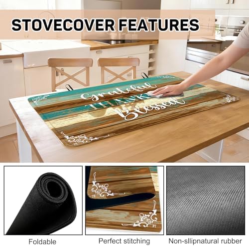 Thankful Stove Top Cover for Electric Stove, Thanksgiving Ceramic Stove top Cover, Grateful Heat Resistant Glass Cooktop Cover, Flat RV Range Stovetop Protector Dish Drying Mat for Kitchen, 28"x20" - Image 6
