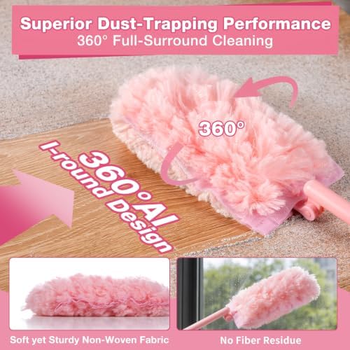 OskokClean Duster Refills Kit with 13" Handle, 10 Count, Pink - Image 4