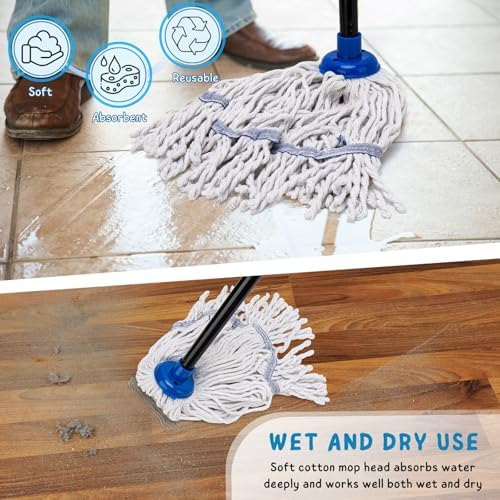 Mops for Indoor Floor Cleaning, Small Cotton String Mop with 51'' Handle - Image 2
