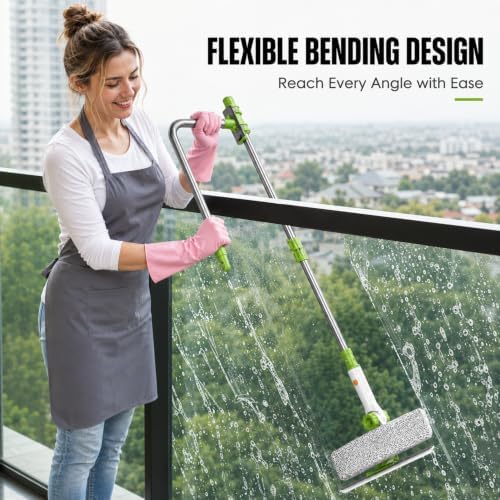 ORIXA U Shaped Window Cleaner for Outside Windows, Extendable Telescopic Pole with Rotatable Squeegee Head, Clean Exterior Glass from Inside, 2 Reusable Microfiber Cloths - Image 6