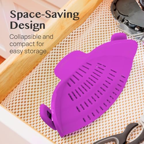 Kitchen Gizmo Snap N Strain Pot and Pasta Strainer - Strainers and Colanders - Adjustable Silicone Clip On Strainer for Pots, Pans, and Bowls - Kitchen Colander - Purple (Pack of 2) - Image 4