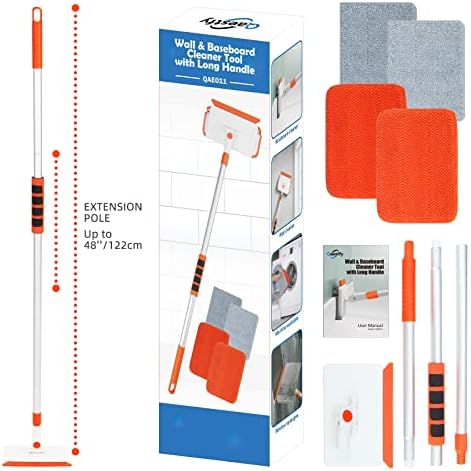 Qaestfy Wall & Baseboard Cleaner Mop Tool with 49'' Long Handle for Cleaning Window Floor Skirting Board Ceiling Bathtub Tub Tile Scrubber Brush Duster with 4 Reusable Pads - Image 5