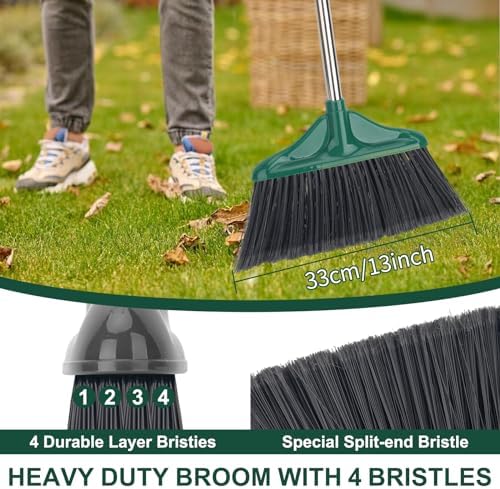 4 PCS Heavy Duty Broom Outdoor/Indoor Commercial Broom with 61" Long Handle,Perfect for Home Garage Kitchen Office Lobby Room Floor,Black and Green - Image 5