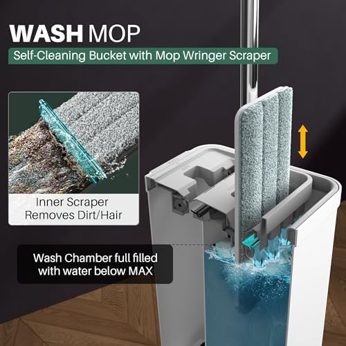JOYMOOP Flat Mop System, Microfiber Mop and Bucket Set, White, Household & Commercial Floor Cleaning Mop with Long Handle, Wet Dry Use, Includes 8 Mop Pads - Image 2