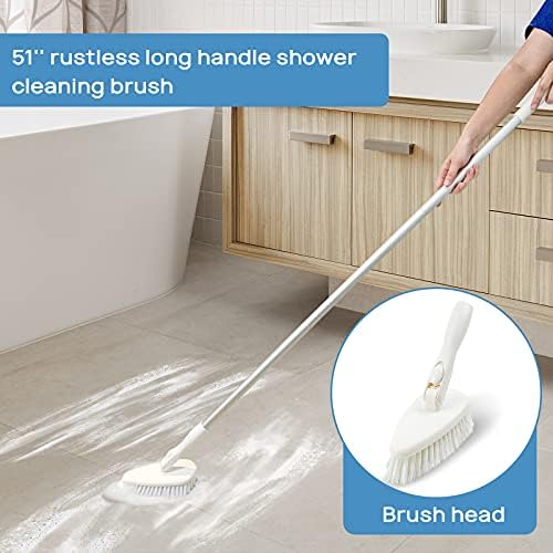 Qaestfy Shower Scrubber Cleaning Brush Combo Bath Tub Tile Cleaner Scrubber Brush with 51'' Adjustable Long Handle Scrub Brush for Bathroom Shower Bathtub Wall Mop Cleaning Scrubbing - Image 3
