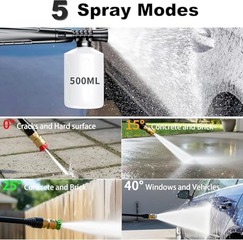 2026Upgraded 4800 MAX Pressure Washer w/5 Quick Connect Nozzles, 35ft Power Cord w/GFCI, Inlet Hose & Filter& Soap Tank for Cars/Driveways/Home Cleaning, Bright Red - Image 3