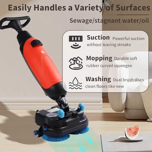 Walk-Behind Floor Scrubber Machine & Buffer Polisher, Commercial 17", Dual Brushes, Pads & Drivers, 13000 sqft/h, for Wood, Ceramic Tile, Terrazzo, PVC, Marble - Image 5
