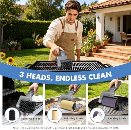 Electric Grill Brush, Cordless BBQ Cleaner, 3-Speed & Angle Adjustable, 3-in-1 Kit with Gloves, Reinforced Bristles, 150Mins Runtime, Removable & Dishwasher Safe for Outdoor BBQ Grates (Light Gray) - Image 4
