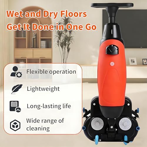 Commercial Floor Buffer Polisher Machine, Electric Floor Scrubber with Double Brushes, 360° Rotating Head, 17” Cleaning Width, Powerful Deep-Cleaning Red - Image 3