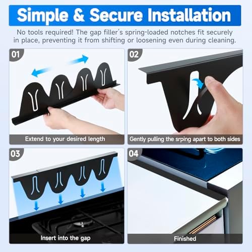 Stainless Steel Stove Gap Covers, Heat Resistant, Easy to Clean, Fits Stove & Countertop Gaps, Adjustable Length 13.8" to 27.5", Width 0.79" (Black) - Image 2