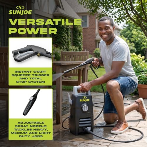Sun Joe Electric Pressure Washer with Powerful Motor for Cars/Fences/Patios/All Uses, Safety First GFCI Power Cord, Adjustable Spray Wand & Total Stop System, 20-Foot Hose, Black, SPX205E-XT - Image 3