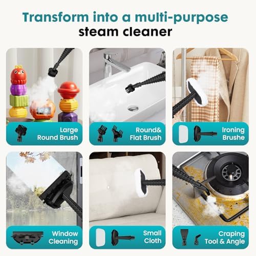 OLIXIS 10-in-1 Steam Mop, 1550W Detachable Handheld Steam Cleaner for Floor Cleaning, 16.4FT Cord, 2 Washable Pads, Multi-Purpose Floor Steamer for Hardwood, Carpet, Tile, Grout, Windows, Black Pink - Image 5