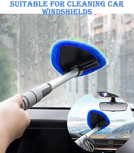 Car Windshield Cleaner Tool with Reusable Pads Extendable Handle(Blue) - Image 2