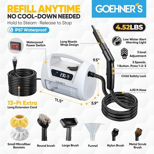   Handheld Steam Cleaner for Home, 230°F/3.5Bar High Pressure Hand held Steam Cleaner for Car Detailing with 13ft Cord, 30s Heats Portable Steamer for Cleaning Grout Tile - Image 5