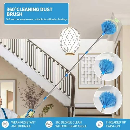 High Reach Duster Kit with14 ft Extension Pole High Ceiling Dusting and Window Cleaning Kit with Spliceable Pole - Cobweb Duster, Fan Blade, Window Washer & Squeegee and Feather Dusters - Image 5