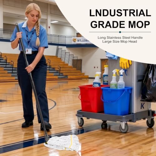 Commercial Industrial Mop,59" Handle,3 Extra Large White Replacement Heads - Image 2