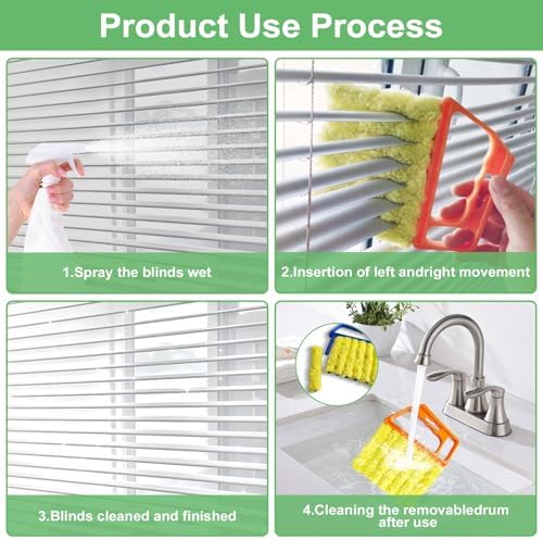 4 Pack Window Blind Cleaner Duster Tool, 7 Finger Venetian Scrub Brush with Washable Microfiber Sleeves, Color Coded Cleaning Kit for Mini Vertical Blinds, Air Conditioner Vents and Fans - Image 5