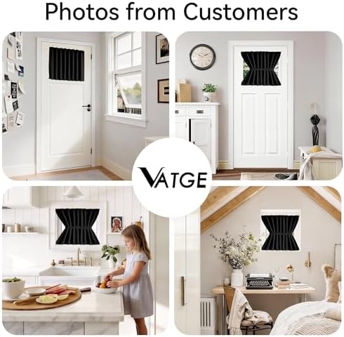 Vatge Front Door Curtains for Glass Window, French Door Curtain for Doors Window Cover, 1 Panel, W25 x L20, Black - Image 5