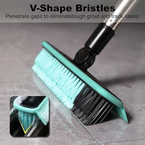 Grout Cleaner Brush with Long Handle, V-Shaped Floor Scrub Brush Swivel Grout Brush Stiff Bristle Floor Grout Scrubber for Bathroom, Tile Line, Crevice, Kitchen, Wall, Deck, Garage (Green) - Image 3