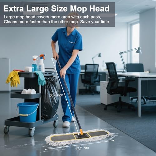 24" Commercial Dust Mop for Floor Cleaning,Heavy Duty Floor Duster,Grey - Image 2