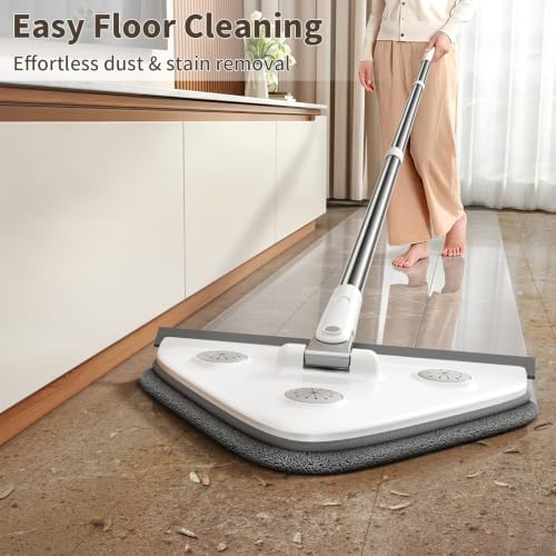 Wall Cleaner Mop with Long Handle, Baseboard Cleaner Tool with Extension Pole & Squeegee, 3-in-1 Ceiling Cleaning Tool Duster with 3 Microfiber and 3 Chenille Pads for Washing Window, Floor, Cabinet - Image 3