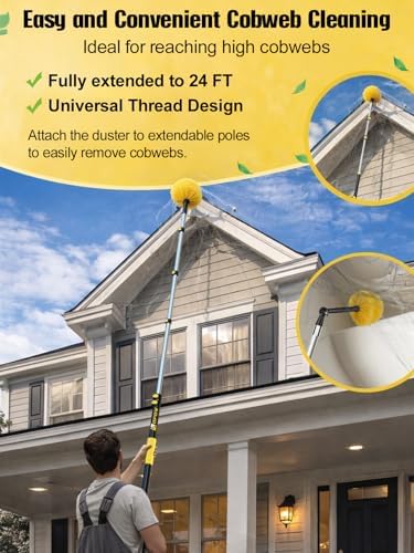 30ft High Reach Cobweb Duster with 6-24ft Extension Pole and 2 Brush Heads - Image 5