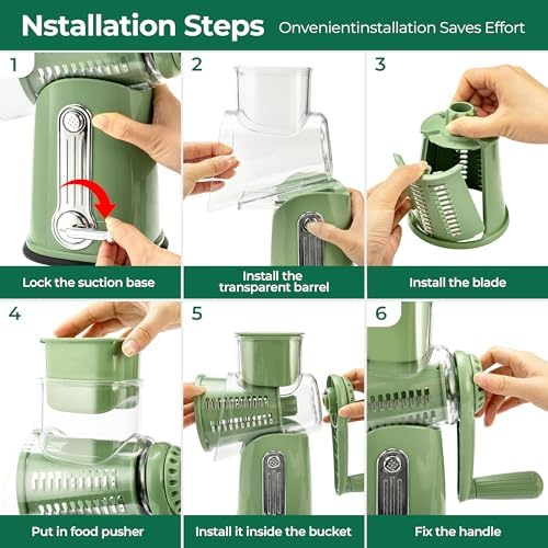 SUSTEAS Rotary Cheese Grater, Large Vegetable Food Shredder, 5 Blades - Image 5