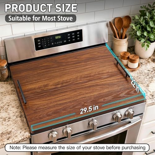 Noodle Board Stove Cover with Handles, Stove Top Covers for Gas Burners and Electric Stove, Wood Stove Cover Board Decorative Serving Tray Kitchen Sink Cover for Counter Space (Walnut) - Image 2