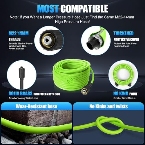 Adjustable Electric Pressure Washer 5000PSI with 33FT Flexible Hose, 4 Nozzles, Foam Cannon, Best Power Washer for Cars, Patios, Driveways, Blue - Image 6