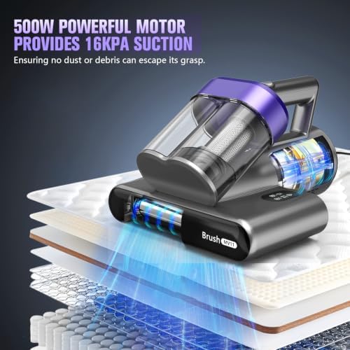 Bed Vacuum Cleaner Mattress Vacuum Cleaner,16Kpa Powerful Handheld Vacuums with UV-C Light & Double Dust Cup & High Heating & Ultrasonic & HEPA Filter for Bed Sofa(Corded, Black & Purple) - Image 3