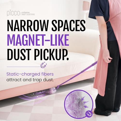 milema Picco 360 Double-Sided Duster, Purple, 1 Long Handle, 23 Refills - Image 6
