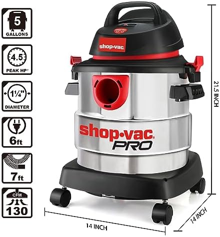 Shop-Vac 5989300 5 Gallon 4.5 Peak HP Stainless Wet/Dry Vac, Blower - Image 4