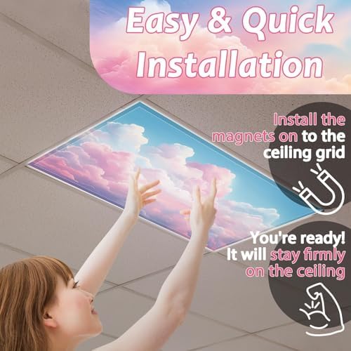 6 Pcs Fluorescent Light Covers with 60 Magnets Decorative for Classroom Ceiling Light 4 x 2 Feet Magnetic Lights Covers Filter Easy Install for Office Hospitals & Home Drop Ceiling Supplies (Cumulus) - Image 6